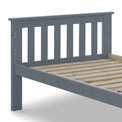 close up of the slatted headboard on the Carlson Grey Detachable Single Bunk Beds