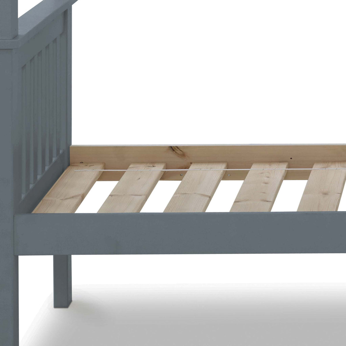 close up of the pine slats on the Carlson Grey Detachable Single Bunk Beds