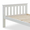 close up of the slatted headboard on the Carlson White Detachable Single Bunk Beds