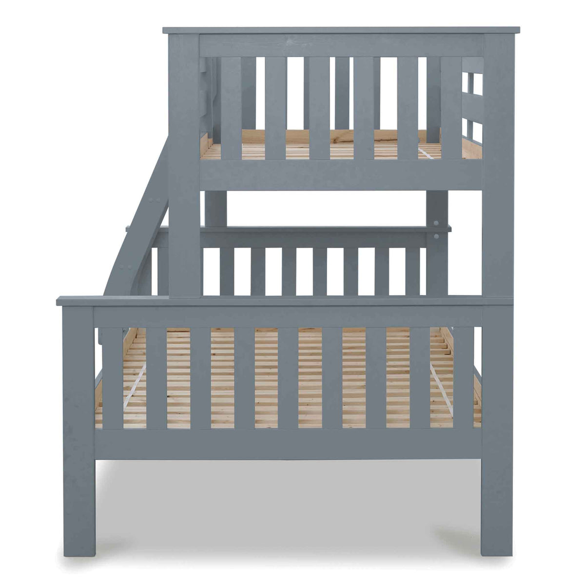 end view of the Carlson Grey Triple Sleeper Bunk Bed