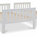 close up of the slatted foot board on the Carlson White Triple Sleeper Bunk Bed