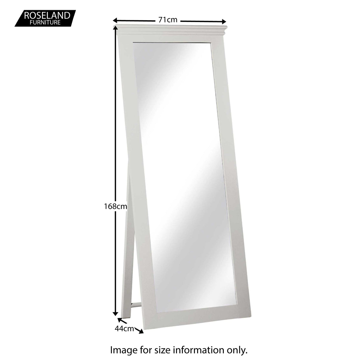 Dimensions for the Melrose White Tall Freestanding Cheval Mirror from Roseland Furniture