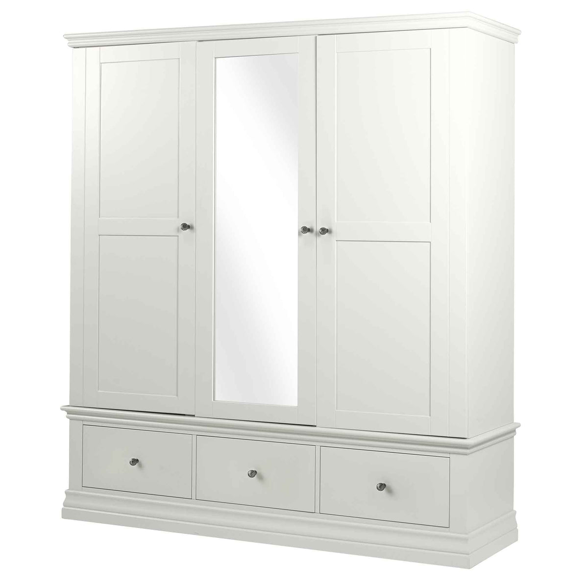 Melrose White 3 Door Wardrobe with Mirror and Drawers 