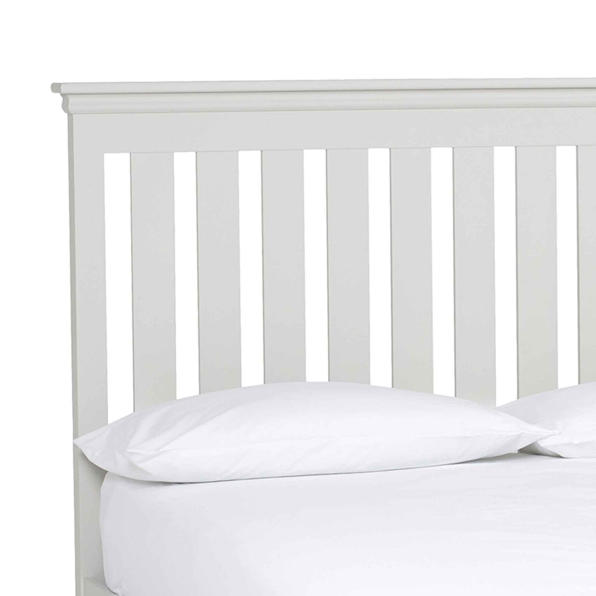 close up of the slatted headboard on the Melrose White 4ft6 Double Bed Frame