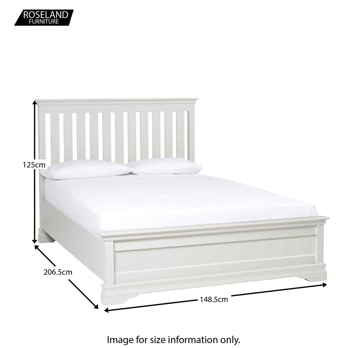 Dimensions for the Melrose White 4ft6 Double Bed Frame