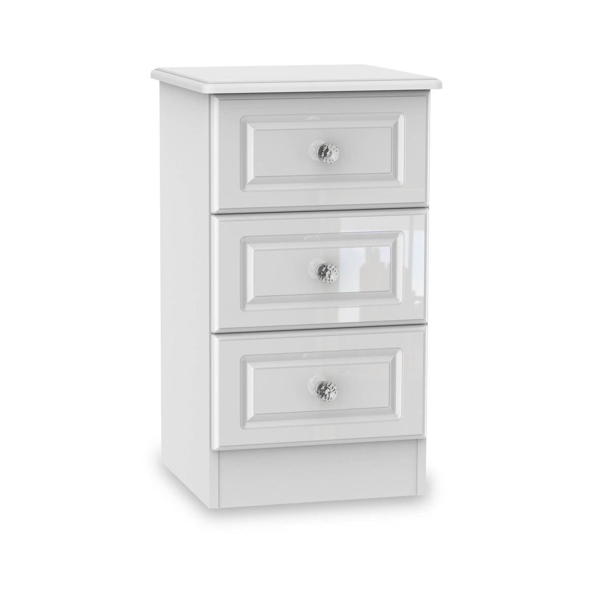 Kinsley White Gloss Wireless Charging 3 Drawer Bedside from Roseland