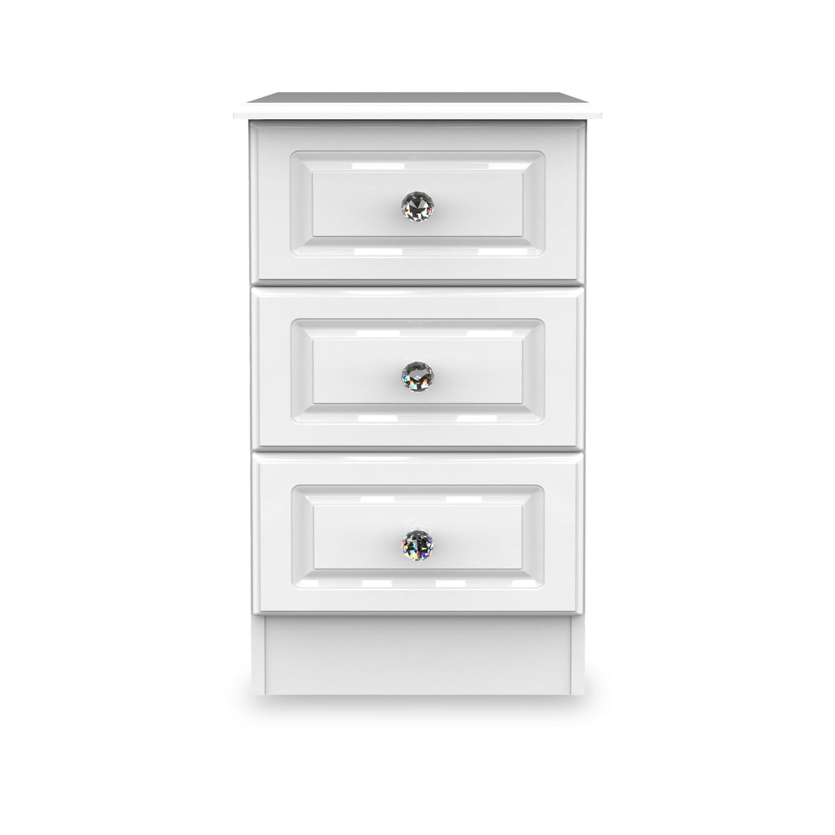 Kinsley White Gloss 3 Drawer Bedside Cabinet from Roseland