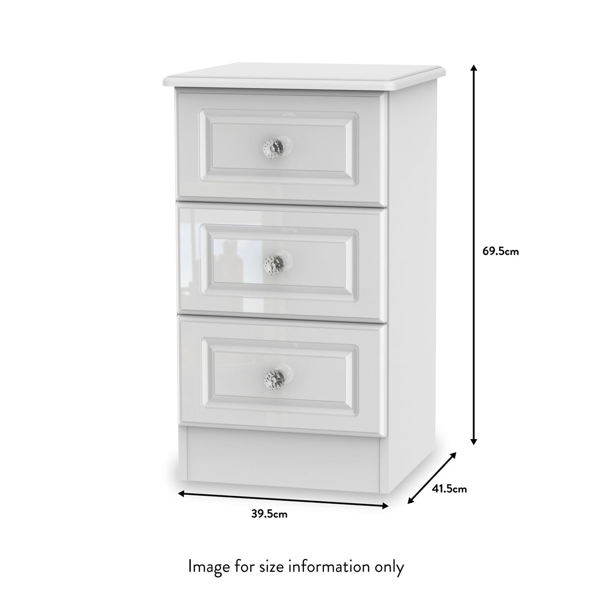 Kinsley White Gloss 3 Drawer Bedside Cabinet from Roseland