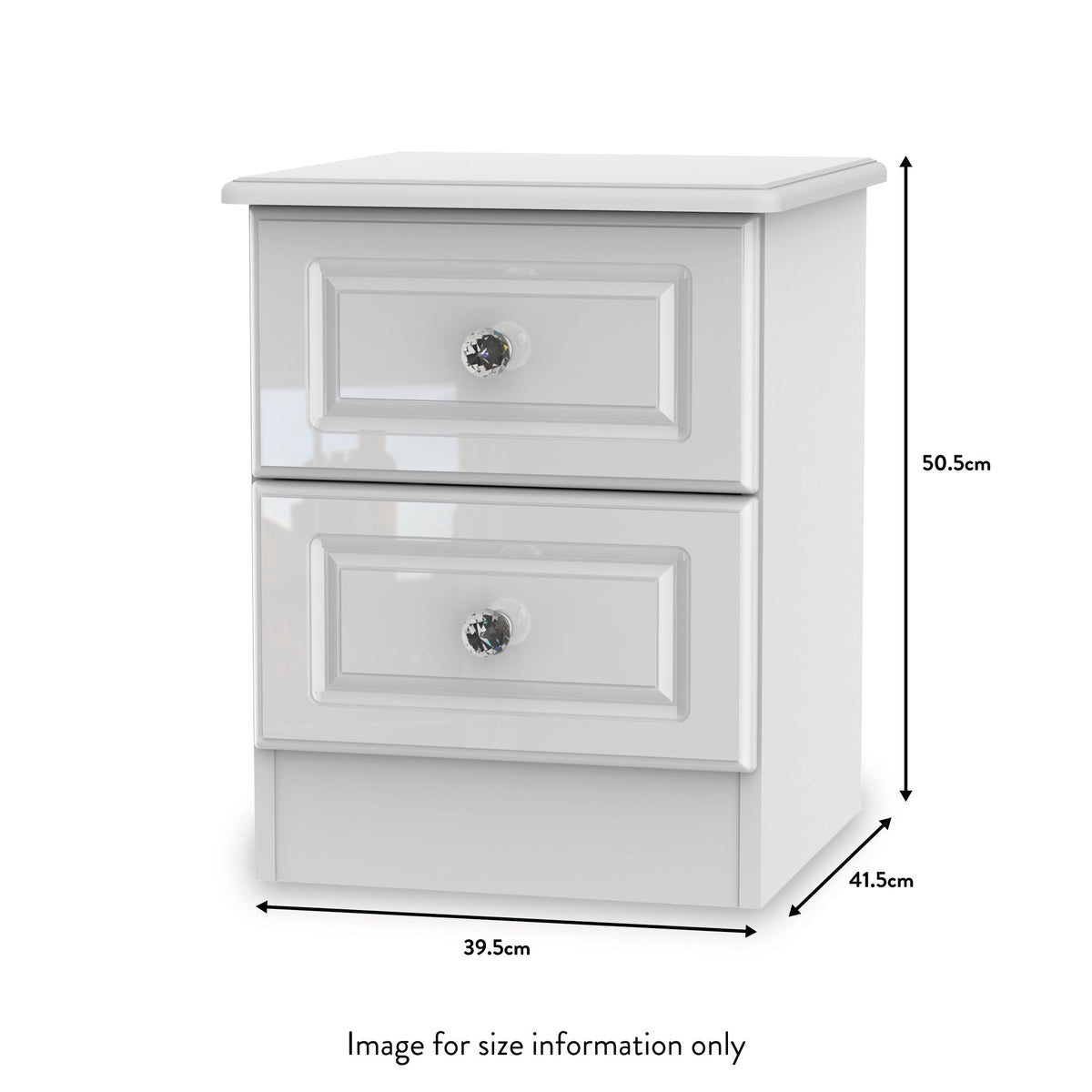 Kinsley White Gloss 3 Drawer Bedside Cabinet from Roseland size