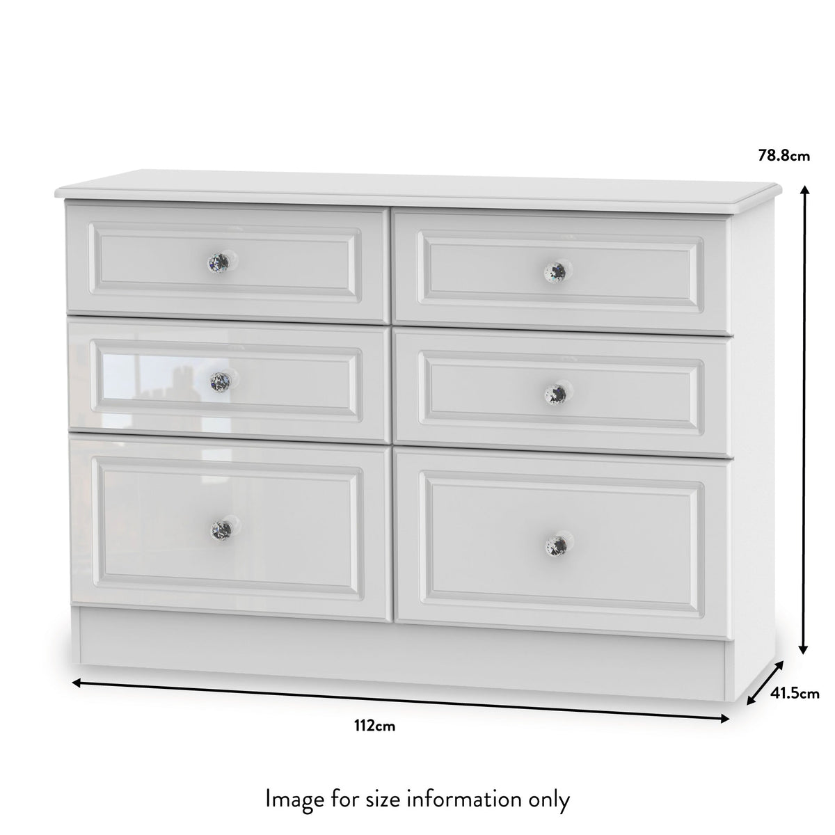 Kinsley White Gloss 6 Drawer Chest from Roseland size