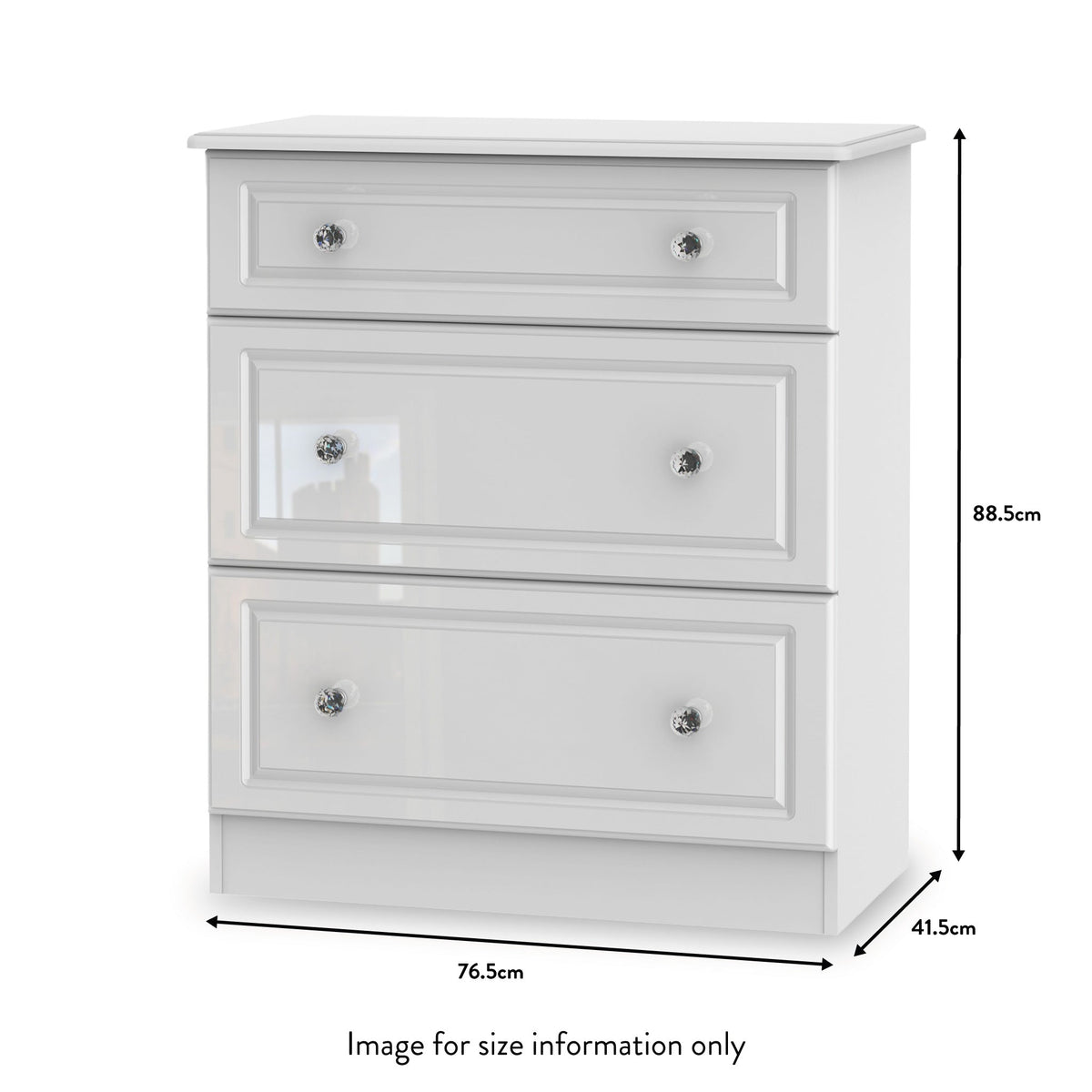 Kinsley White Gloss 3 Drawer Deep Chest from Roseland size