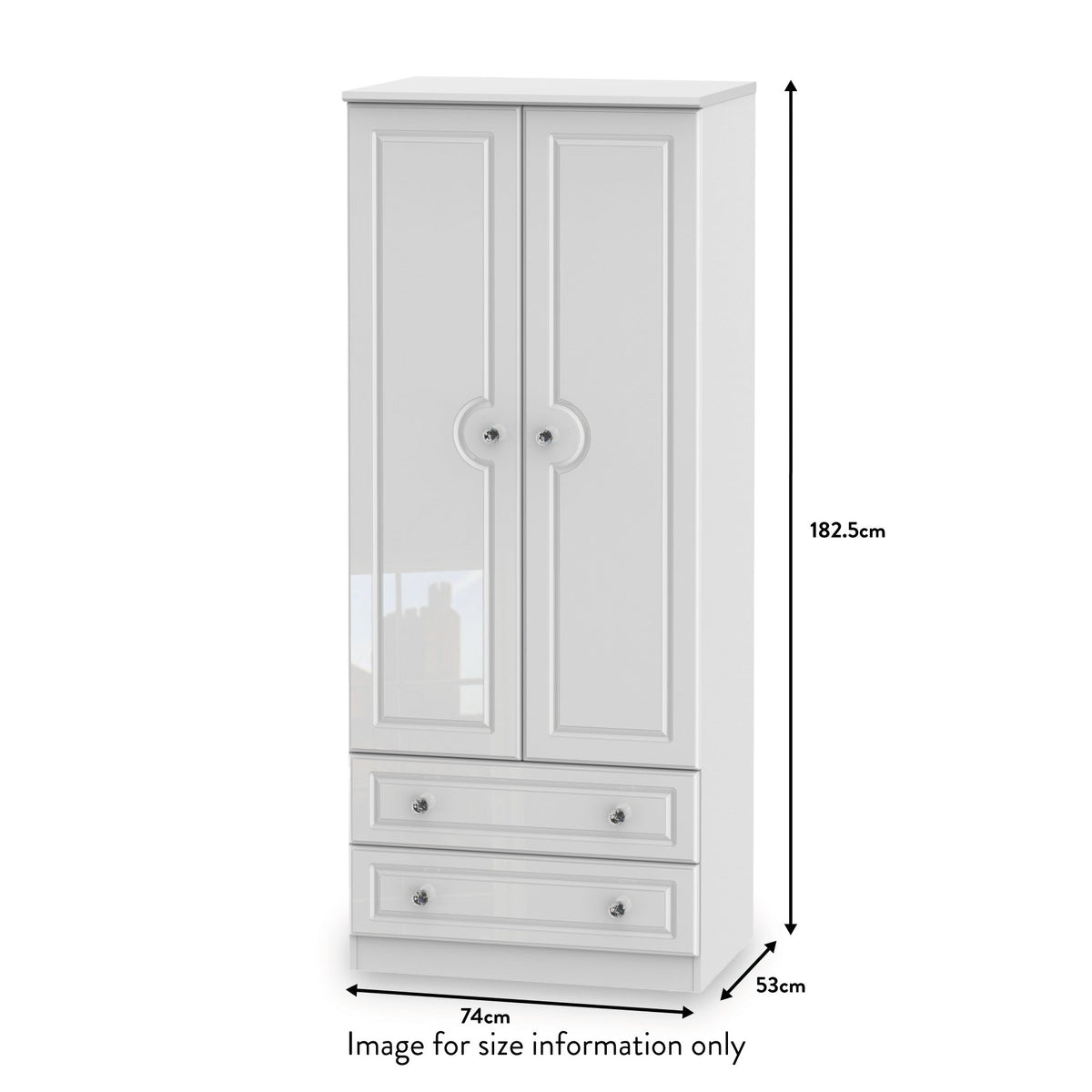 RFBAL061WG Kinsley White Gloss 2 Door 2 Drawer Wardrobe from Roseland size