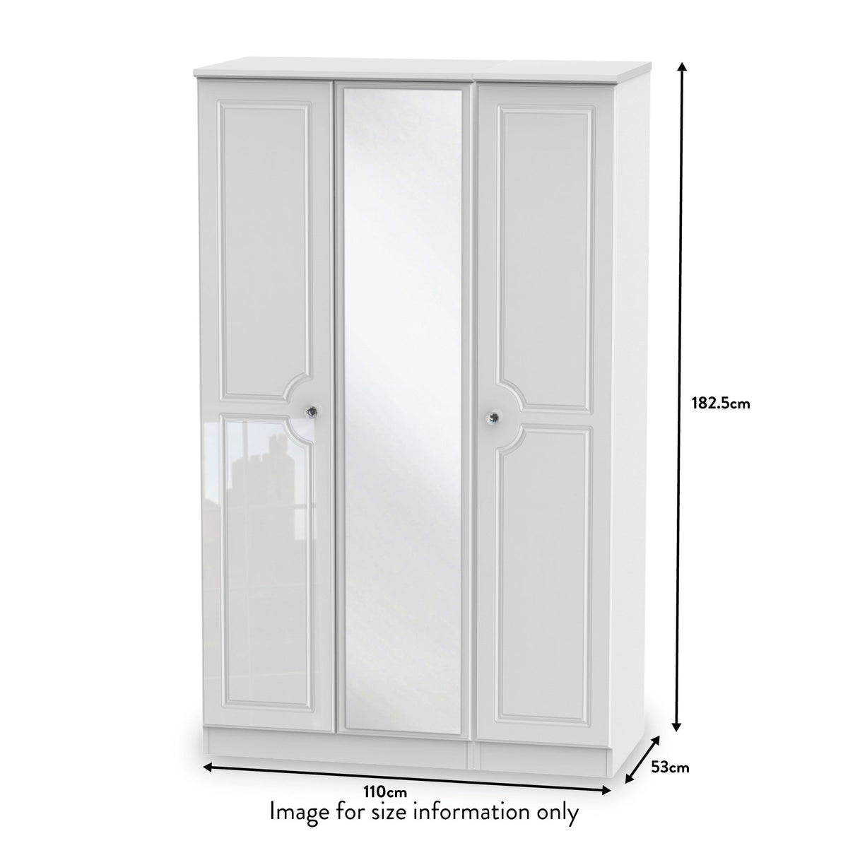 Kinsley White Gloss Triple Wardrobe with Mirror from Roseland size