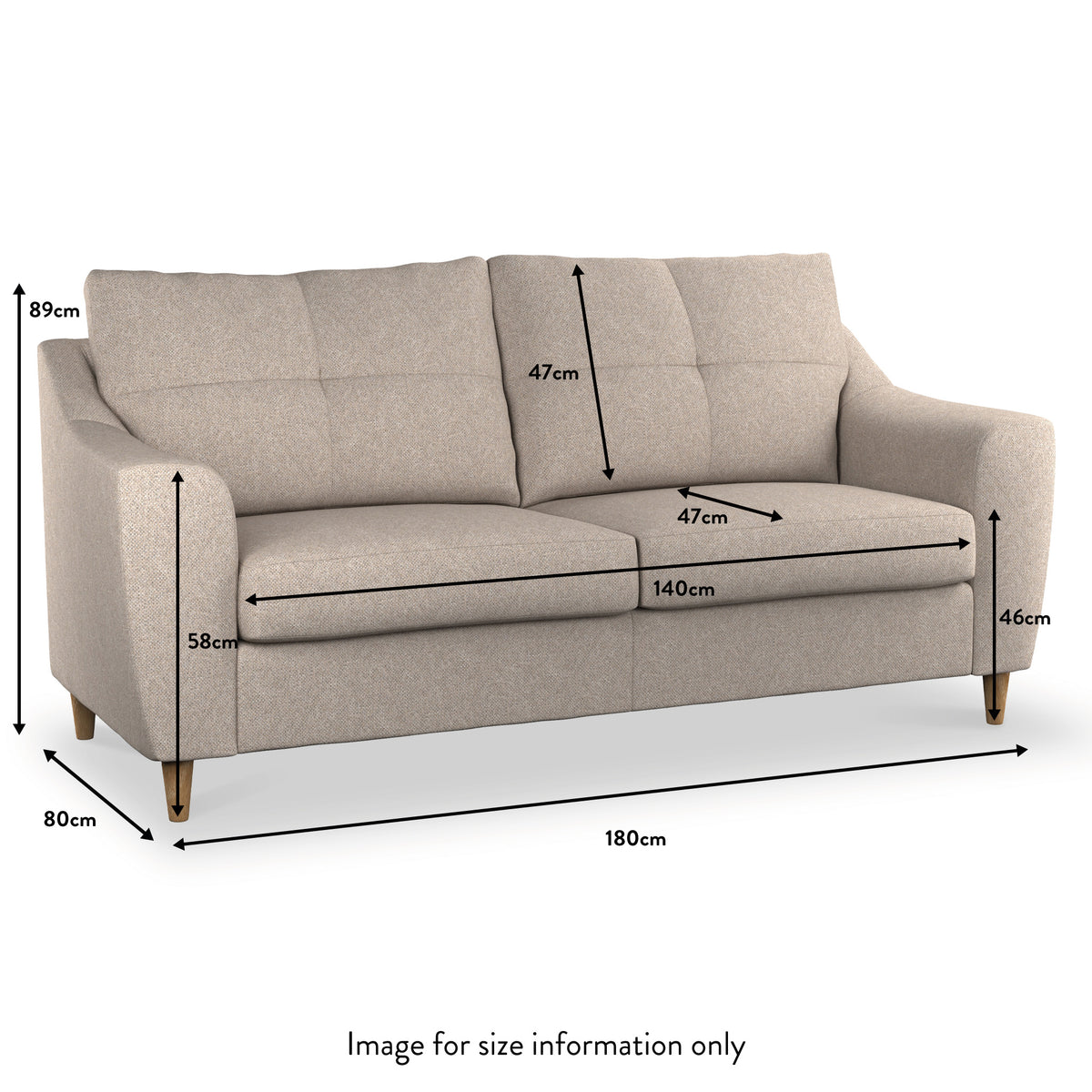 Justin Oatmeal 3 Seater Sofa dimensions