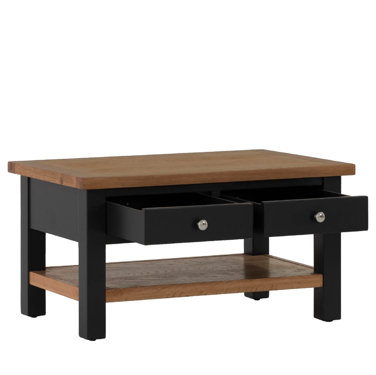 Charlestown Black Coffee Table - With Drawers Open