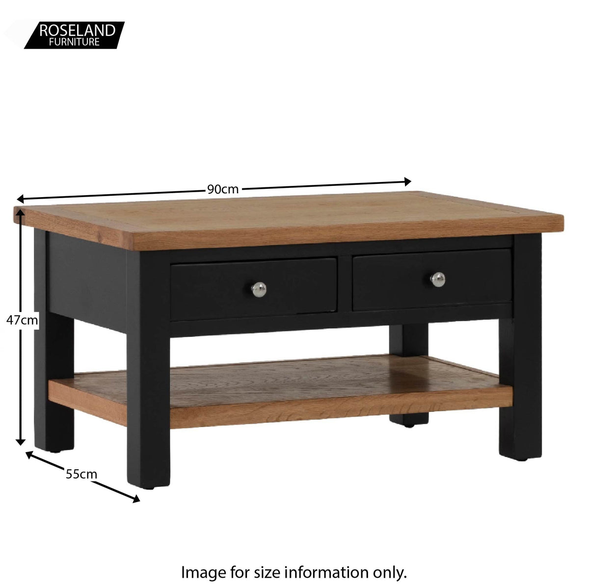 Charlestown Black Coffee Table - Size Guide
