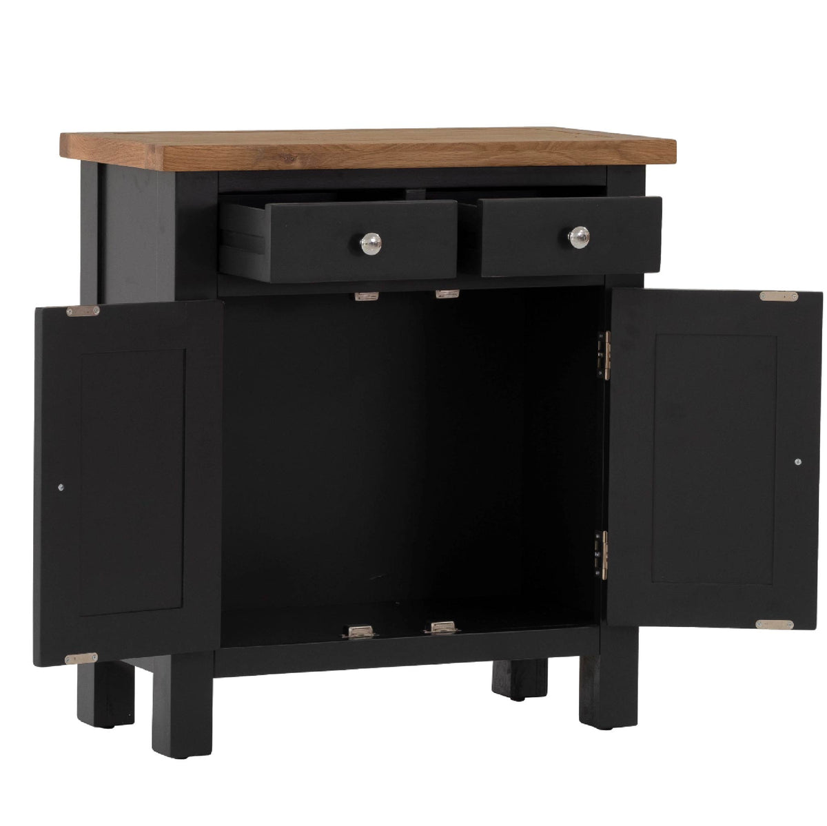 Charlestown Black Small Sideboard - With Drawers and Cupboards Open