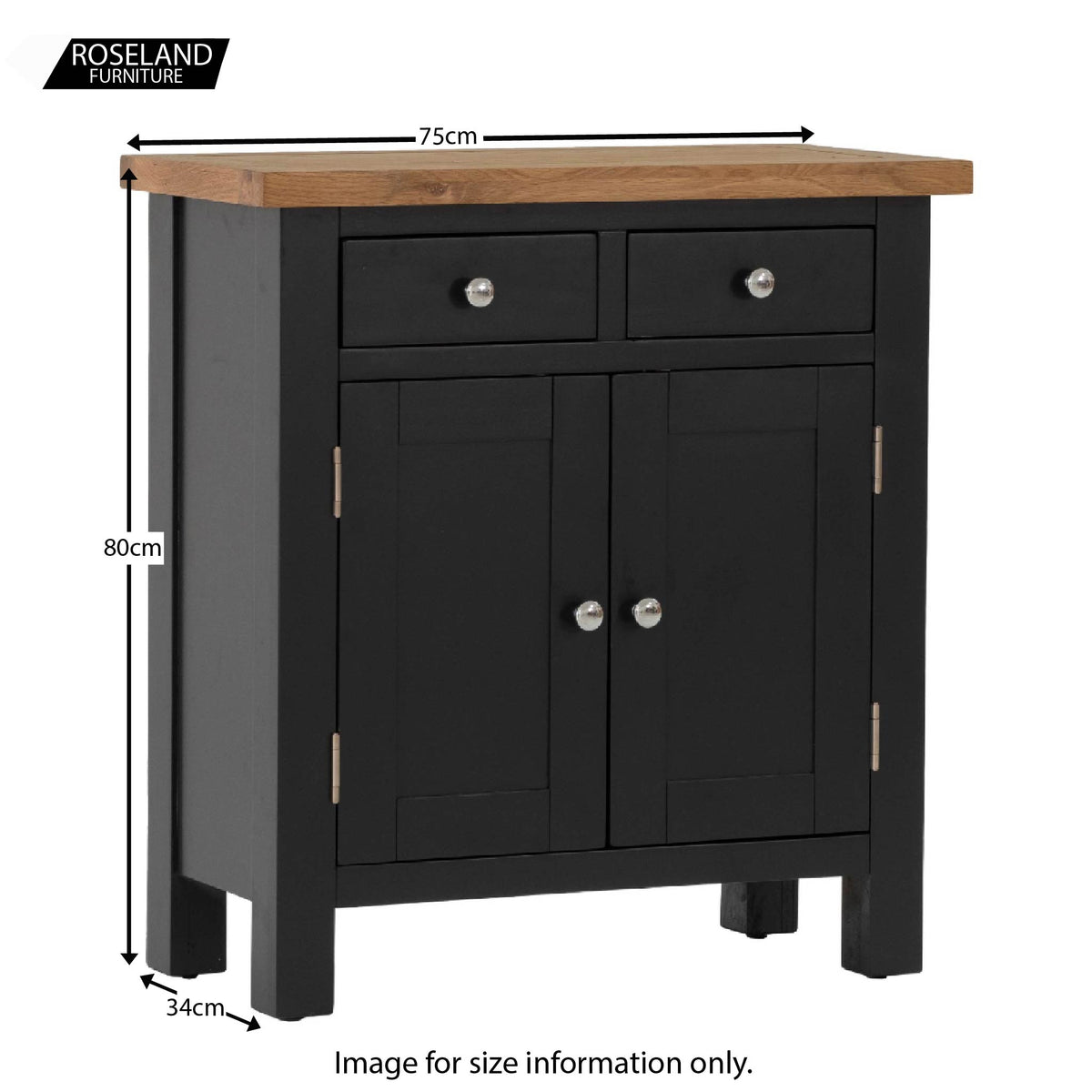 Charlestown Black Small Sideboard - Size Guide