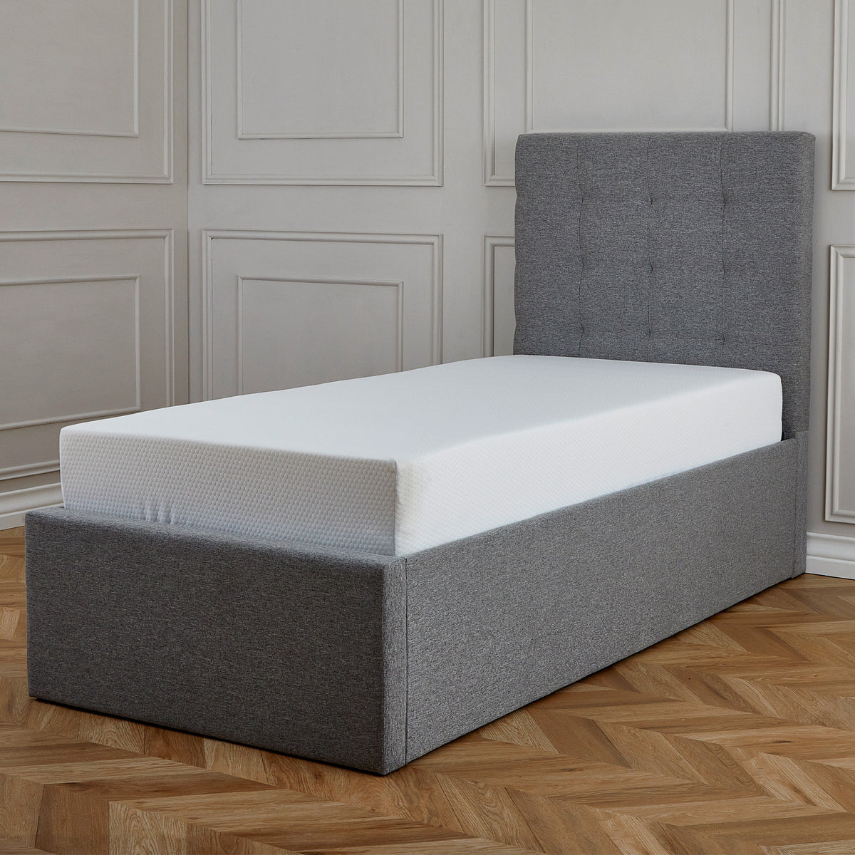 Floss Grey Faux Linen Ottoman Storage Bed Frame from Roseland