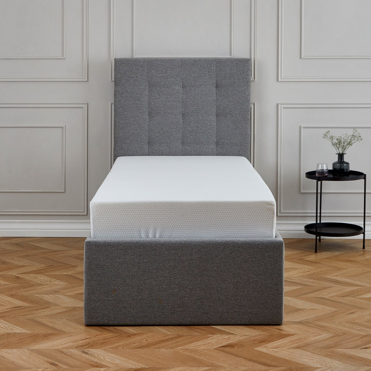 Floss Grey Faux Linen Ottoman Storage Bed Frame from Roseland