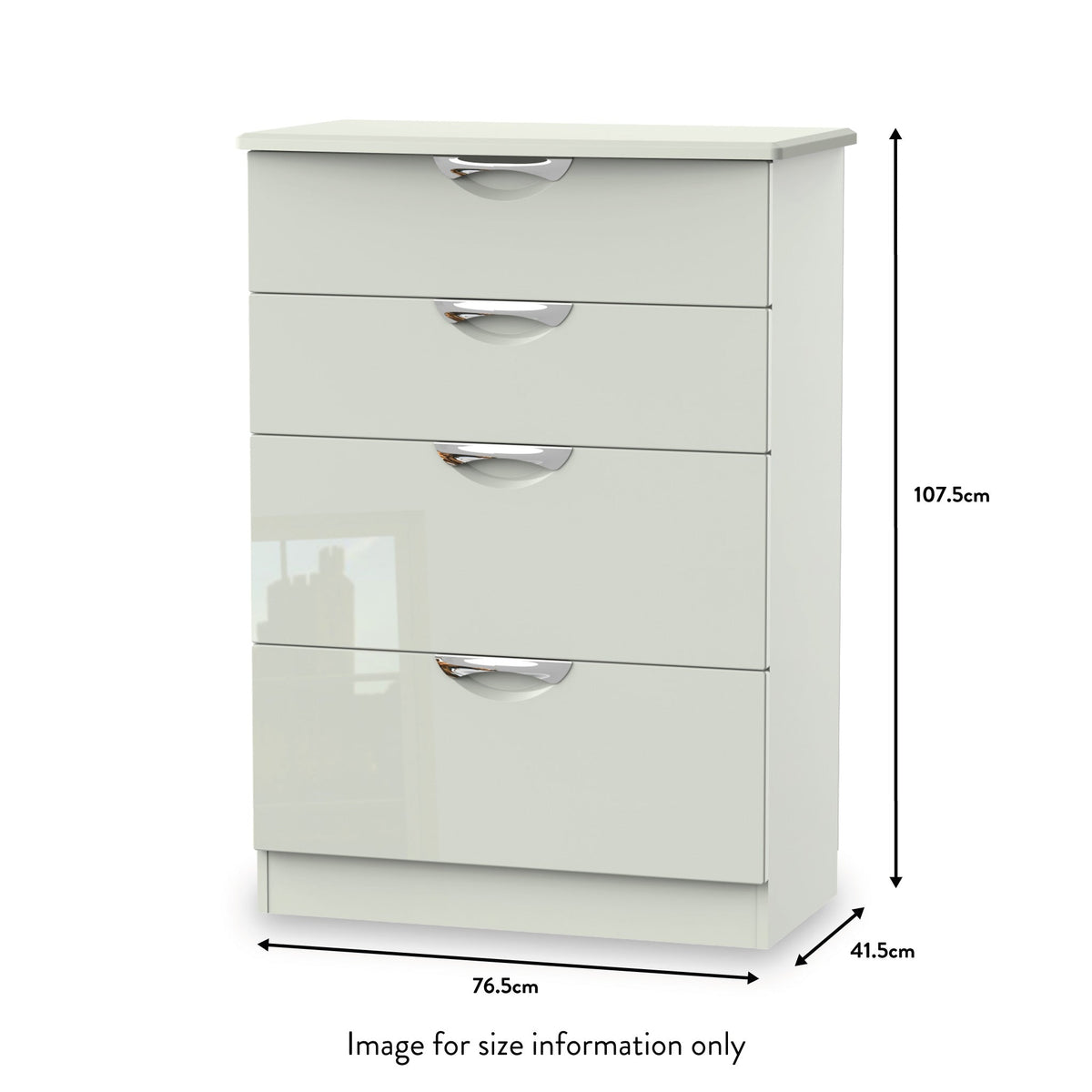 Beckett Cream Gloss 4 Drawer Deep Chest from Roseland size