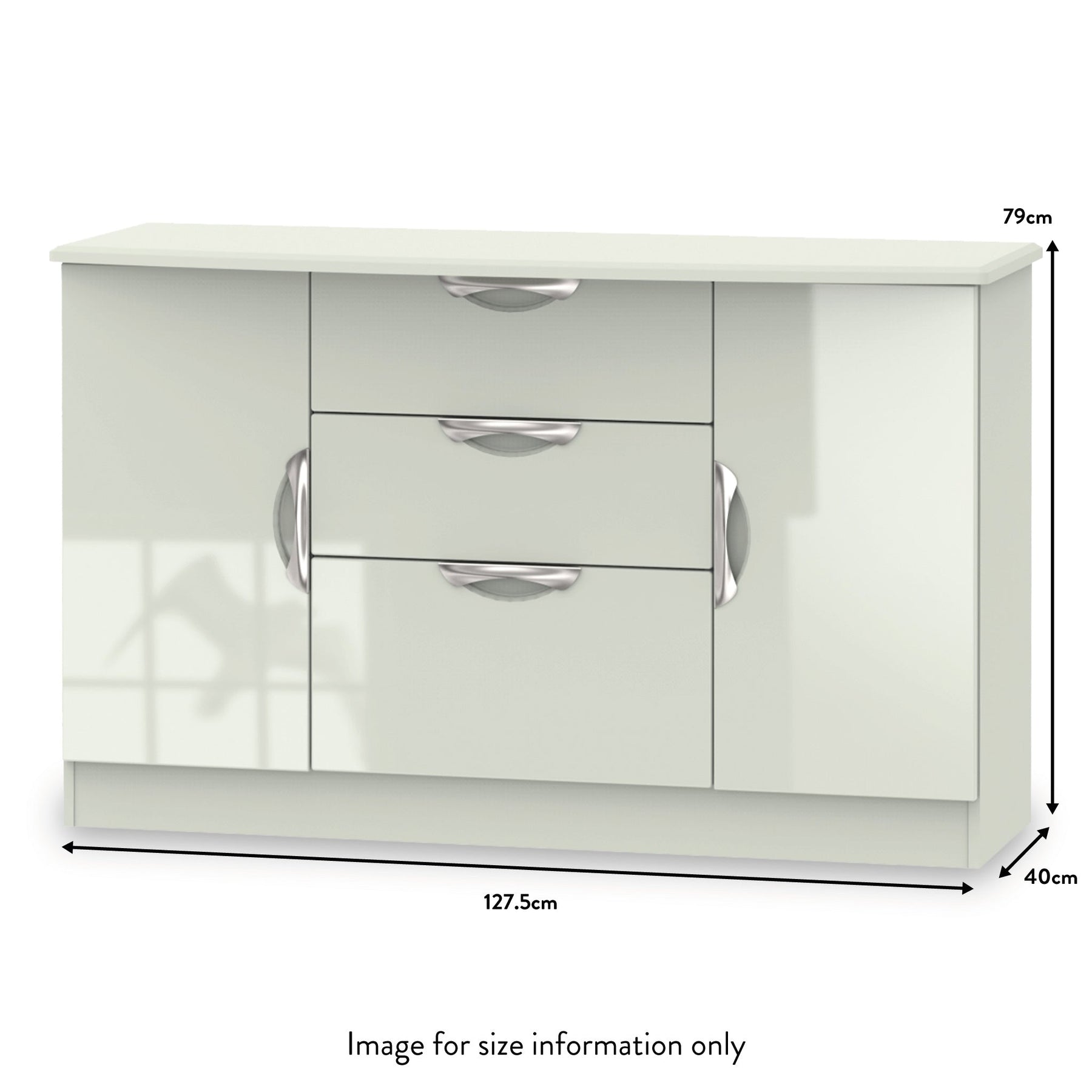 Beckett Cream Gloss 2 Door 3 Drawer Sideboard from Roseland size