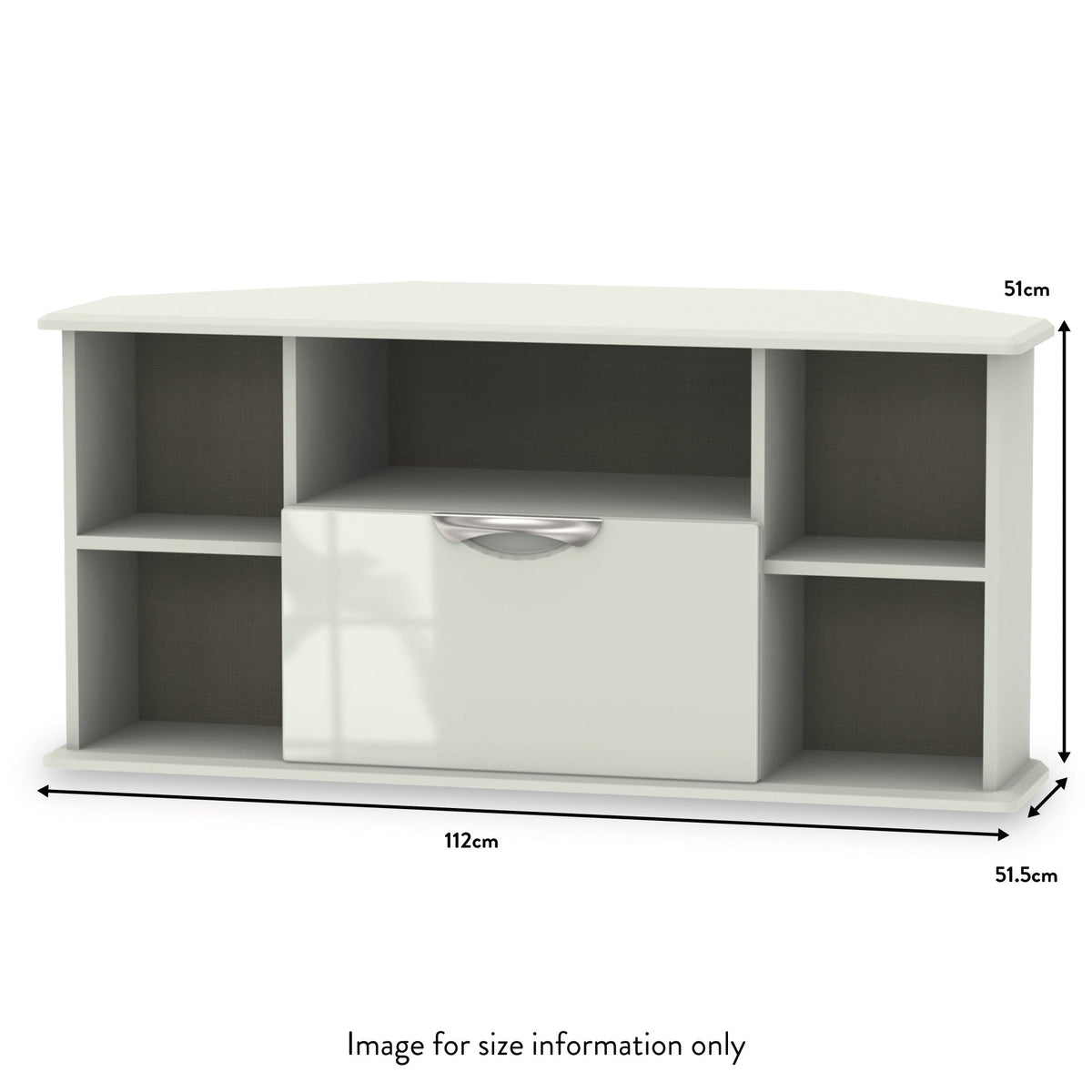 Beckett Cream Gloss Corner TV Unit from Roseland size