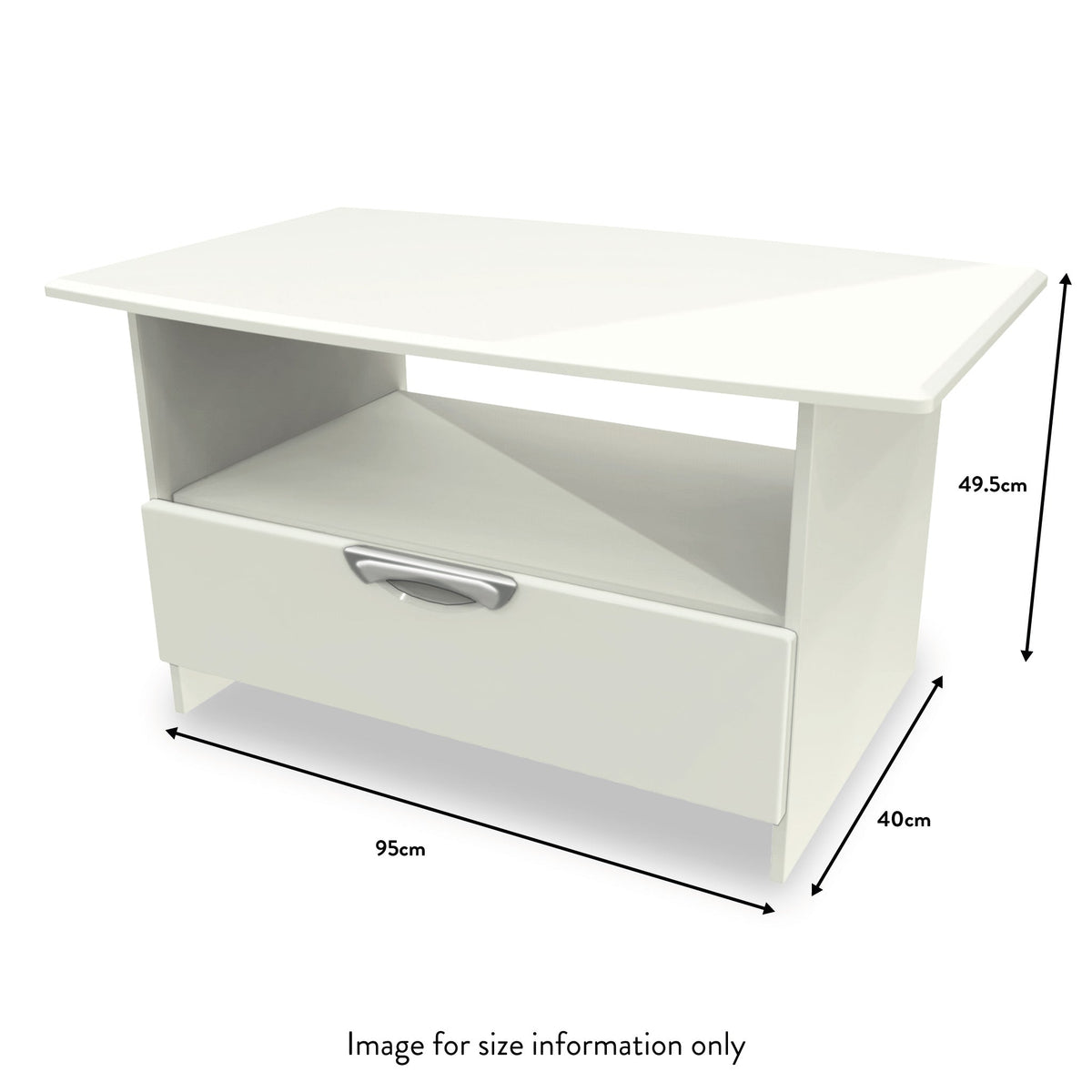 Beckett Cream Gloss 1 Drawer with Open Shelf Coffee Table from Roseland size