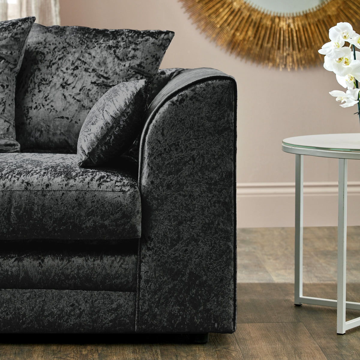 Tamara Black Crushed Velvet 2 Seater Couch