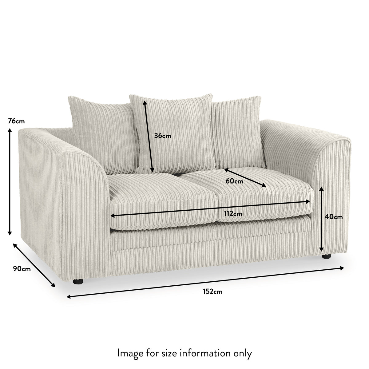 Bletchley Cream Jumbo Cord 2 Seater Sofa dimensions