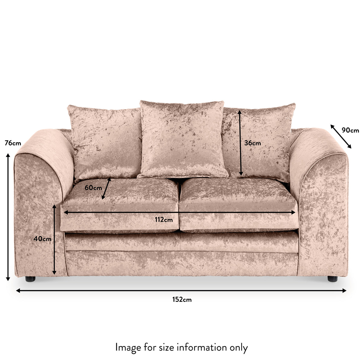 Tamara Mink Crushed Velvet 2 Seater Sofa dimensions