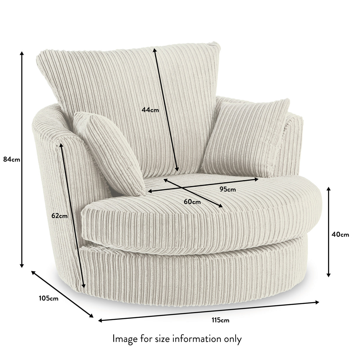 Bletchley Cream Jumbo Cord Swivel Chair dimensions