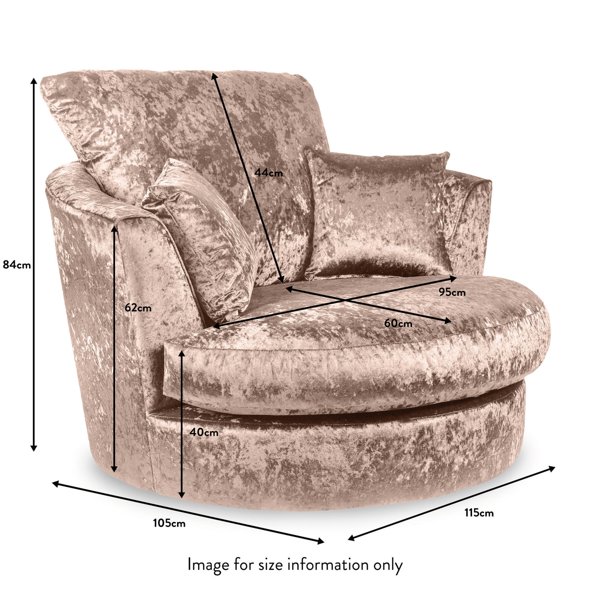 Tamara Mink Crushed Velvet Swivel Chair dimensions