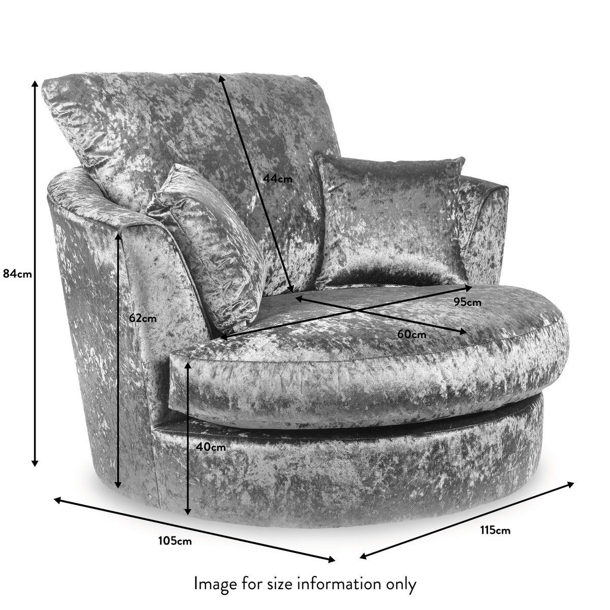 Tamara Silver Crushed Velvet Swivel Chair dimensions
