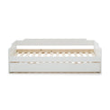 front view of the close up of the white painted wooden frame on the Snooze White Wooden Bed with Trundle 