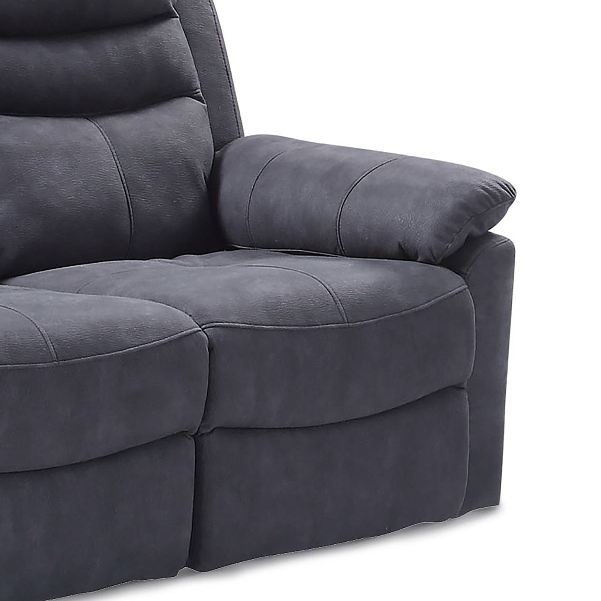 Conway Charcoal 2 Seater Recliner Sofa - Close up of  arm rest