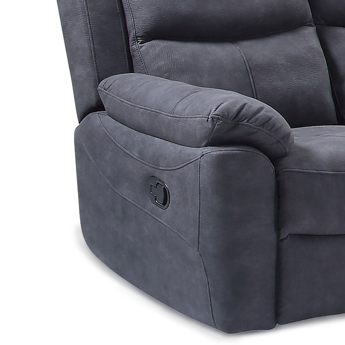 Conway Charcoal 2 Seater Recliner Sofa - Close up of  side of sofa