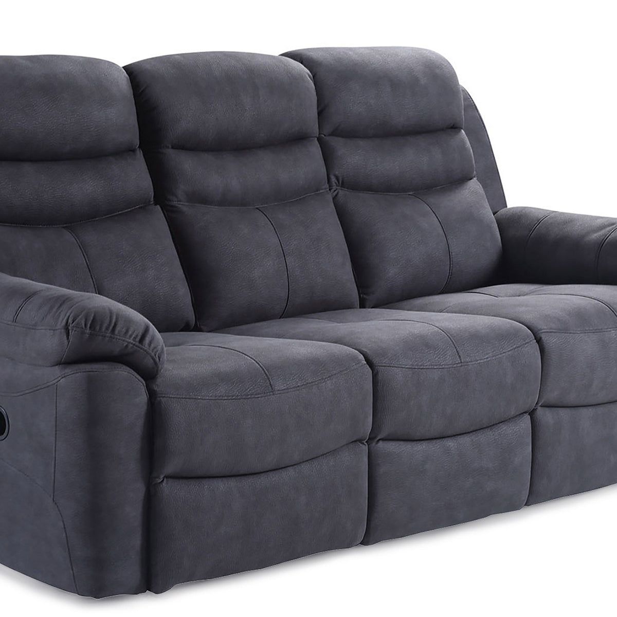 Conway Charcoal 3 Seater Recliner Sofa - Close up of seating cushions