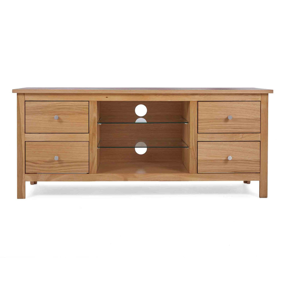Front view of the Falmouth Oak Large TV Unit with 4 Drawers from Roseland Furniture