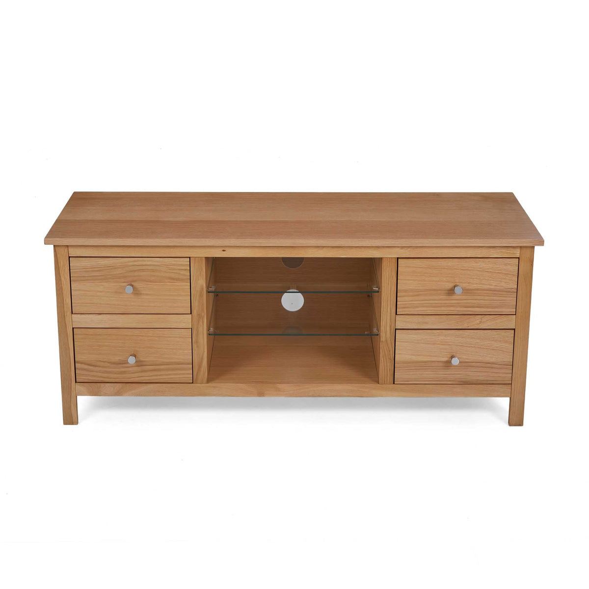 Tabletop view of the Falmouth Oak Large TV Unit with 4 Drawers from Roseland Furniture