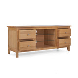 Opened drawer view of the Falmouth Oak Large TV Unit with 4 Drawers from Roseland Furniture