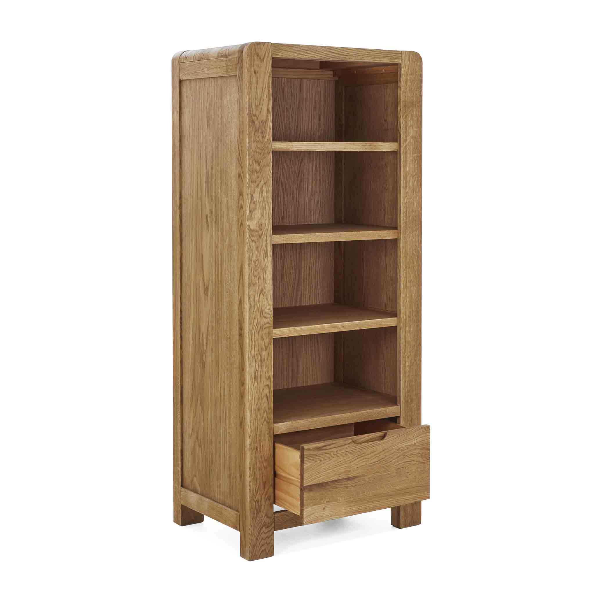 Slim bookcase discount with drawers