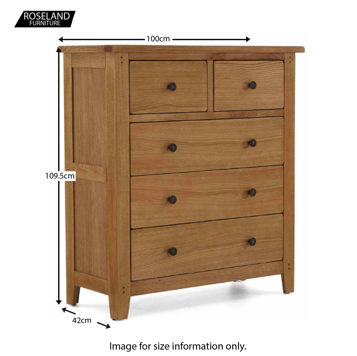 Size - Broadway Oak 2 Over 3 Drawer Chest
