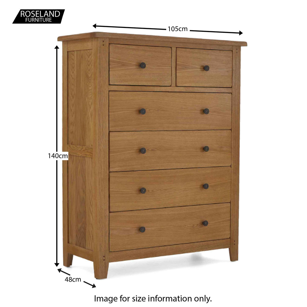 Size - Broadway Oak 2 Over 4 Drawer Chest