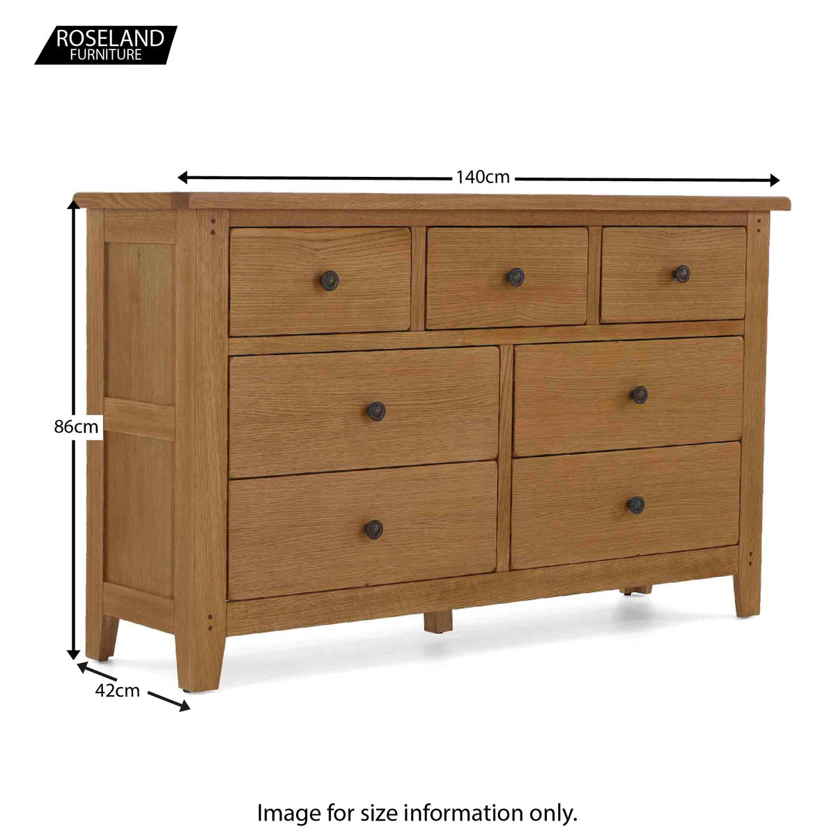 Size guide - Broadway Oak 3 Over 4 Drawer Chest