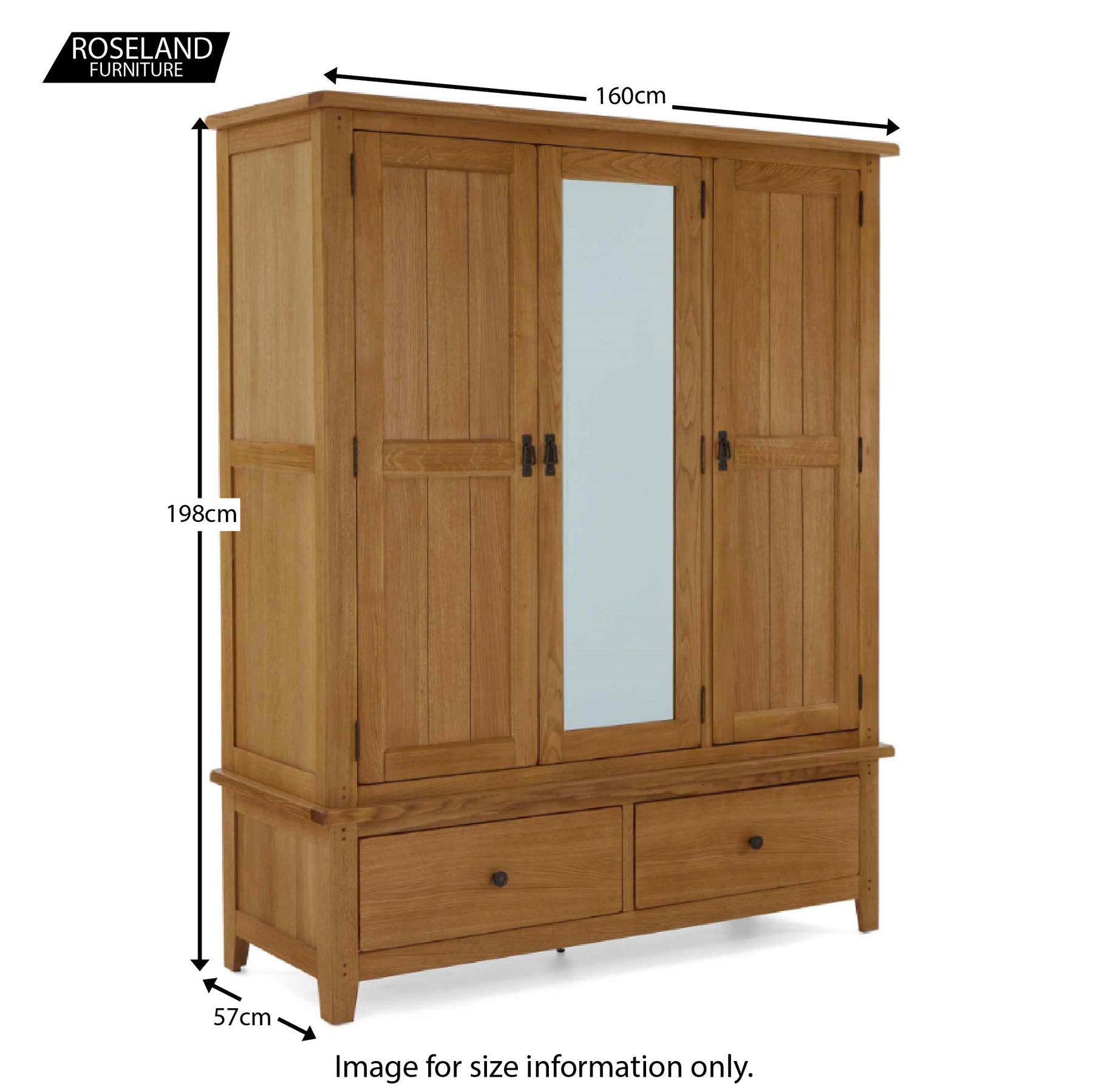 Size Guide - Broadway Oak Triple Wardrobe