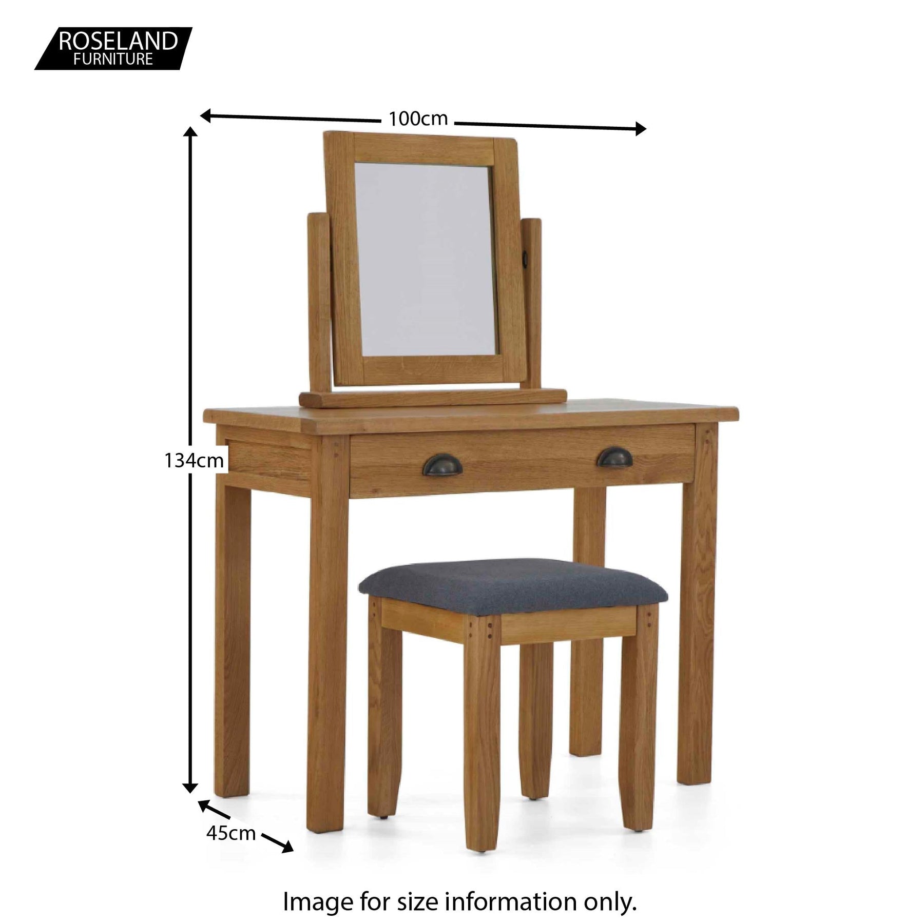 Size Guide - Broadway Oak Dressing Table Set