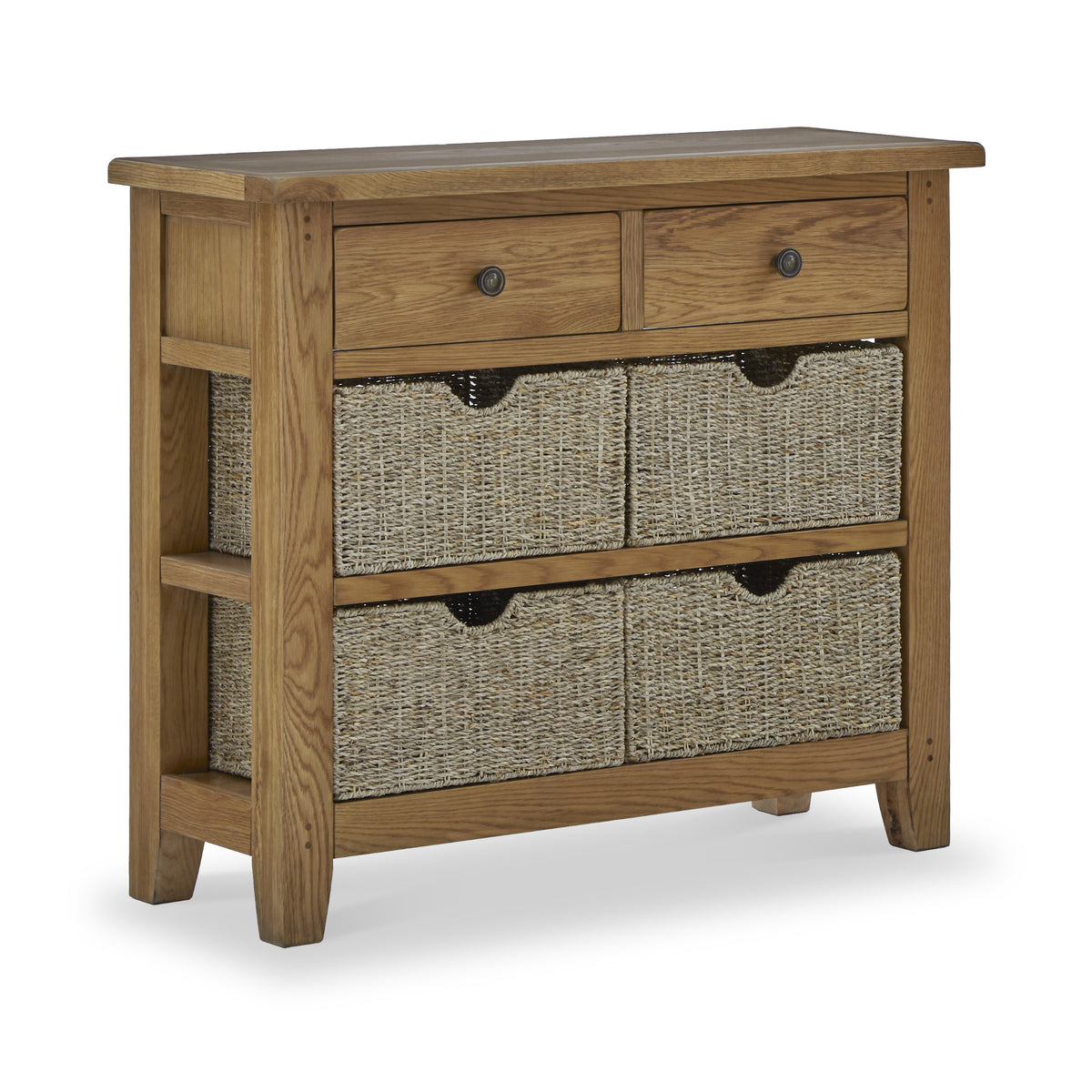 Broadway Oak Console Table with Baskets from Roseland Furniture