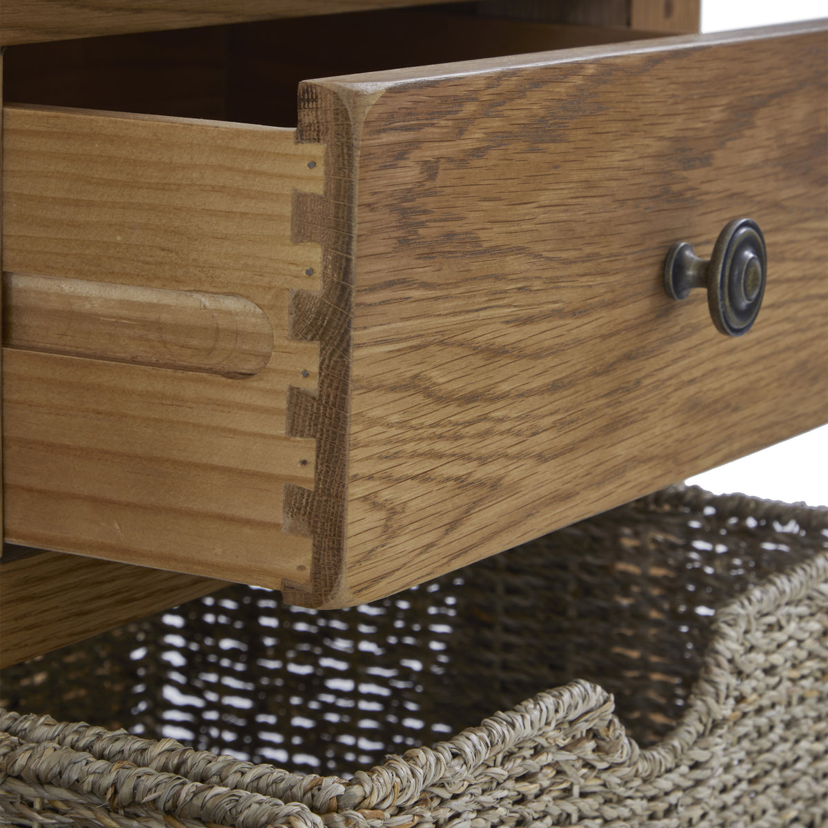 Broadway Oak Console Table with Baskets