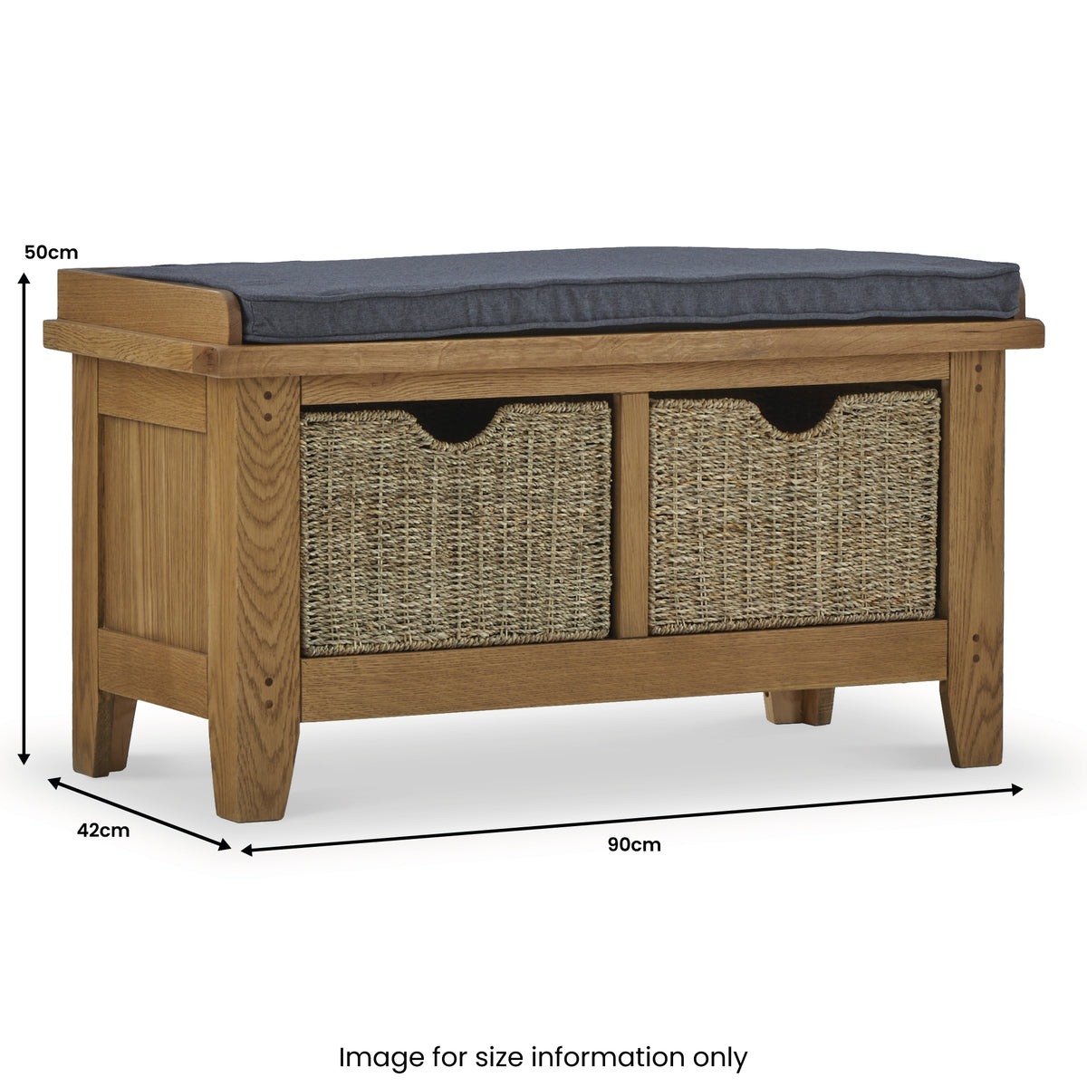 Broadway Oak Hallway Bench with Storage Baskets Roseland